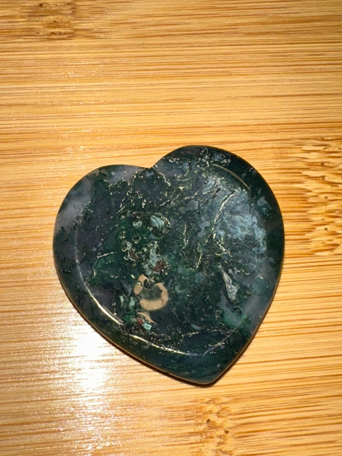 Moss Agate Heart Worry Stone 1