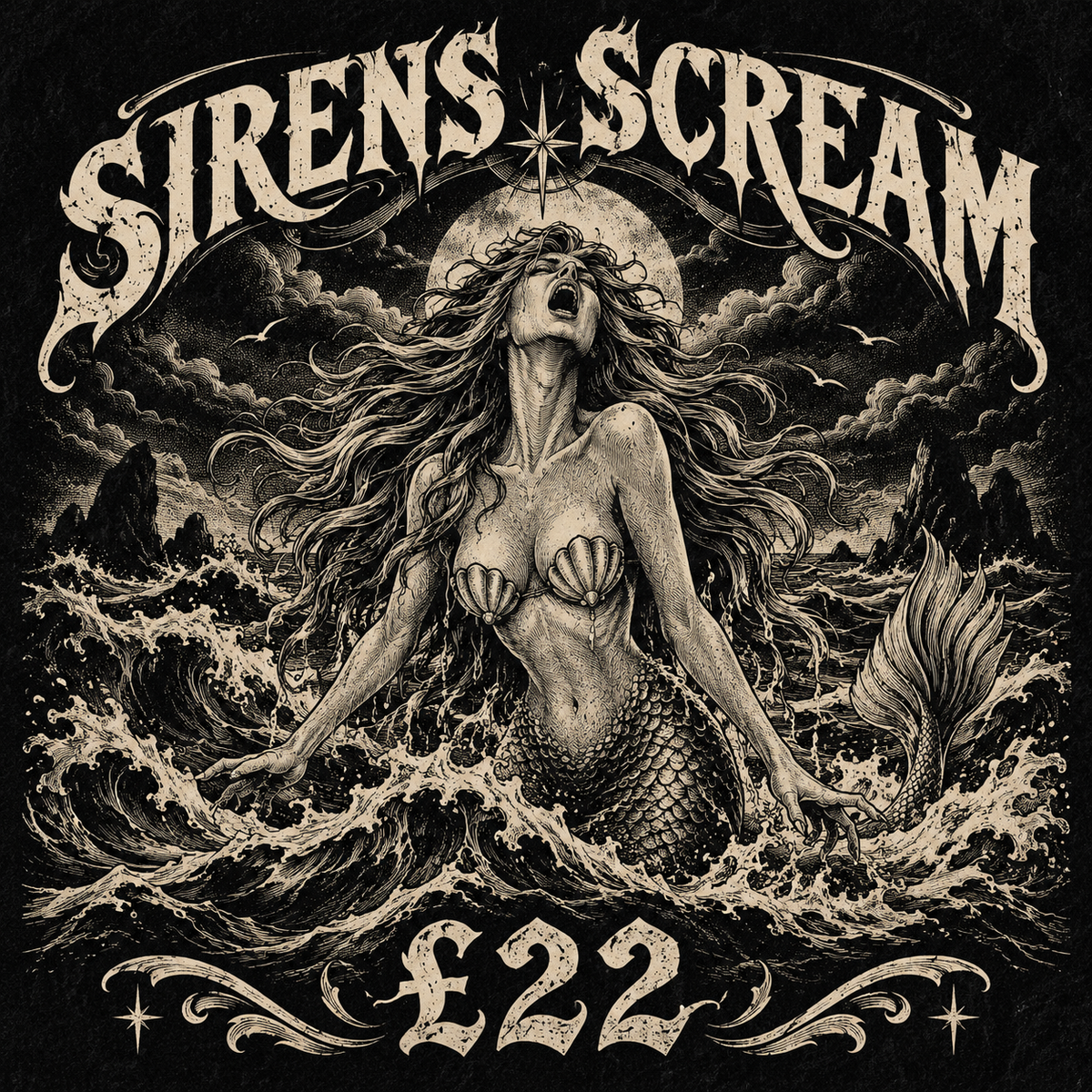 Sirens Scream crystal scoop £22, gothic siren mermaid artwork