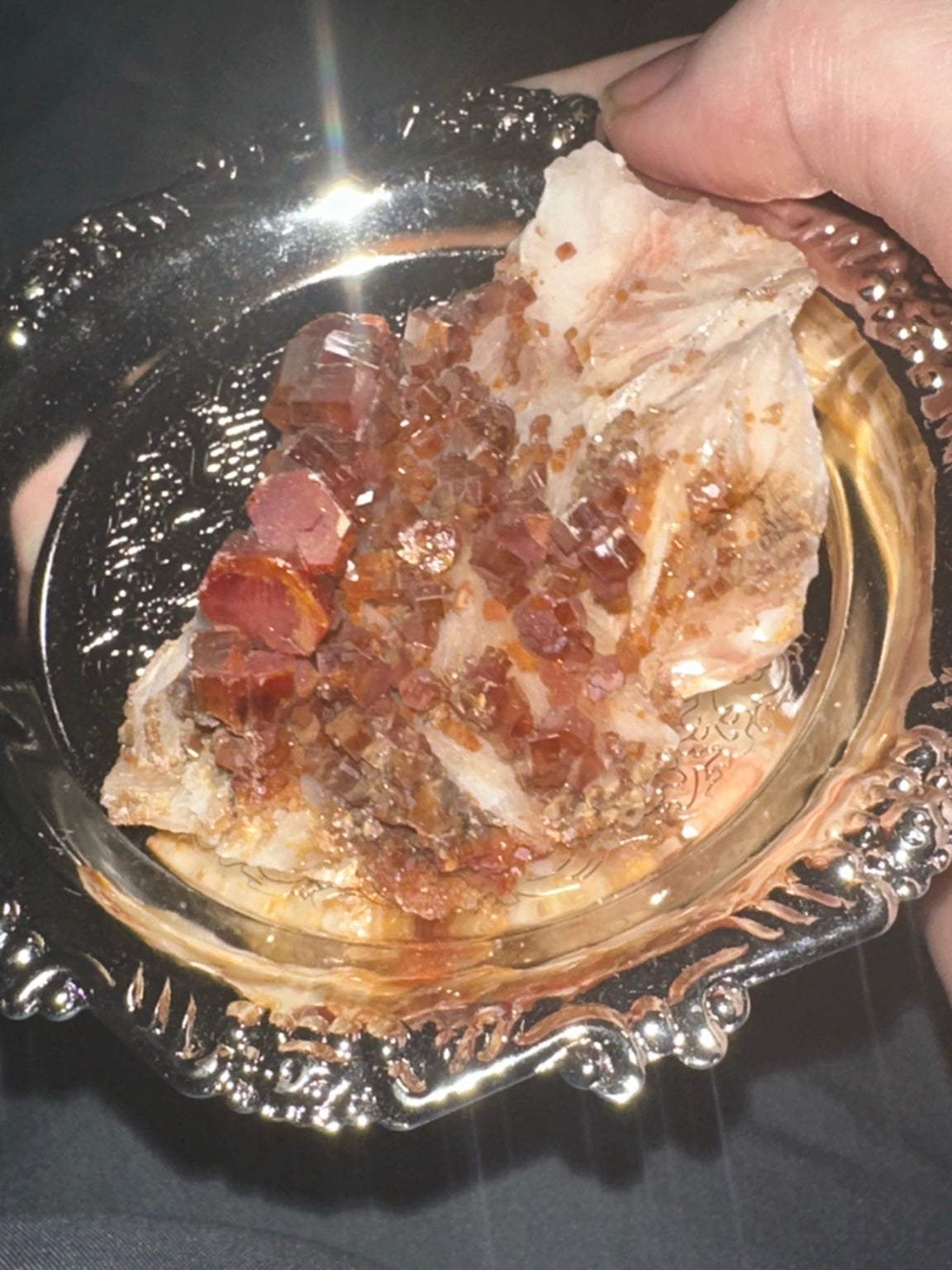Vanadinite on barite crystal specimen, front view