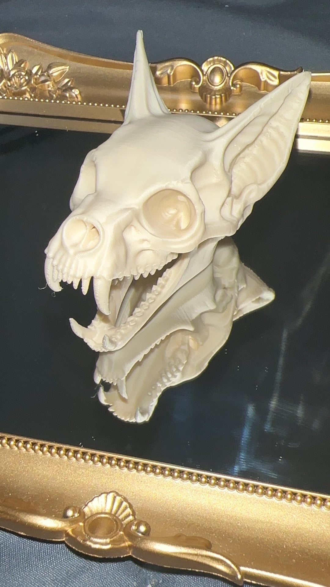 Large white bone style 3D printed bat skull front view